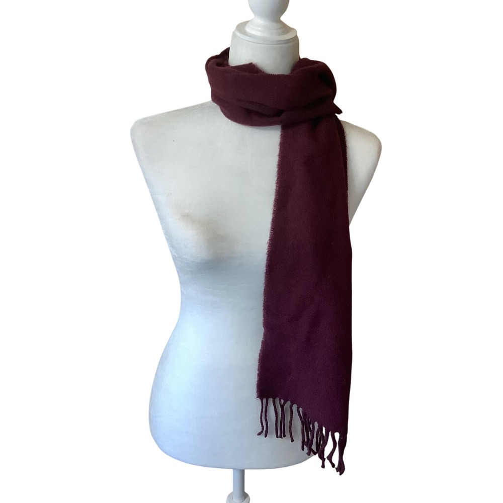 IL MORO Firenze Burgundy Wool Blend Fringed Scarf Made in Italy Wine Red Purple